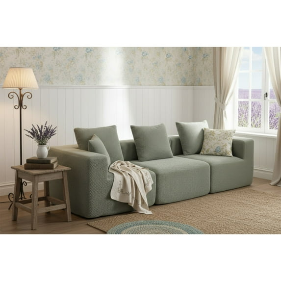 SOULART 111.02" Cloud Sofa, sectional Deep-Seat Couch , Green modern sofa with compressed shippment & Easy Setup