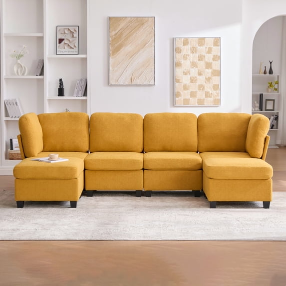 SOULART 113.39" Cloud Couch, Yellow Sectional Sofa, Modular 6-Seat Convertible Sectional with Chaise and Storage Ottoman for Home Apartment Office