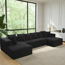 SOULART 130" Cloud Couch, U L-Shaped Sectional Sofa with Chaise, 5-Seater Boneless sofa– No Assembly, Corduroy,Black