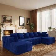 SOULART 130" Blue U L-Shaped Modular Cloud Couch, Sectional Sofa with Chaise – No Assembly, 5-Seater, Corduroy ，Boneless sofa,