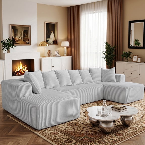 SOULART 130" Grey U L-Shaped Modular Cloud Couch, Sectional Sofa with Chaise – No Assembly, 5-Seater, Corduroy ,Boneless sofa,