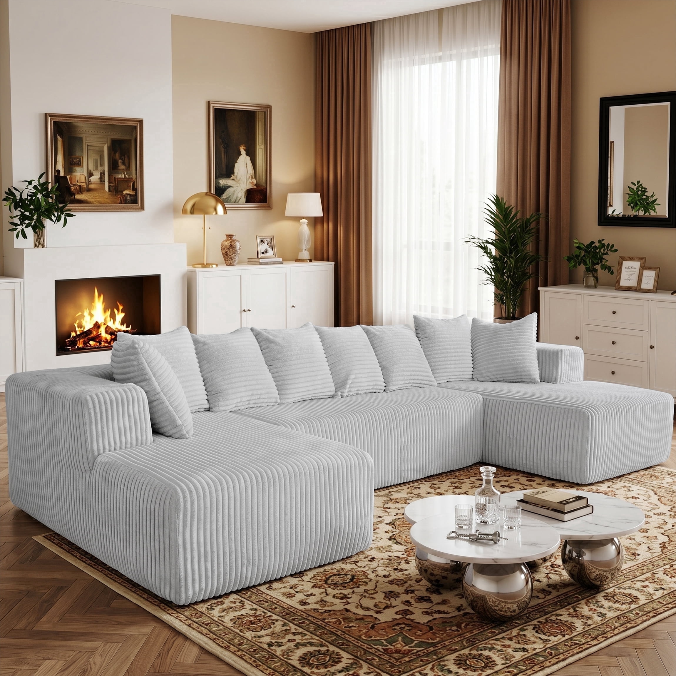 SOULART 130" Grey U L-Shaped Modular Cloud Couch, Sectional Sofa with Chaise – No Assembly, 5-Seater, Corduroy ，Boneless sofa,
