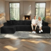 SOULART 130  U-Shaped Sofa,,Boneless Cloud Couch With Deep Seat，Black Modular Sectional Sofa for Living Room Bedroom,  No-Tool Assembly, Corduroy