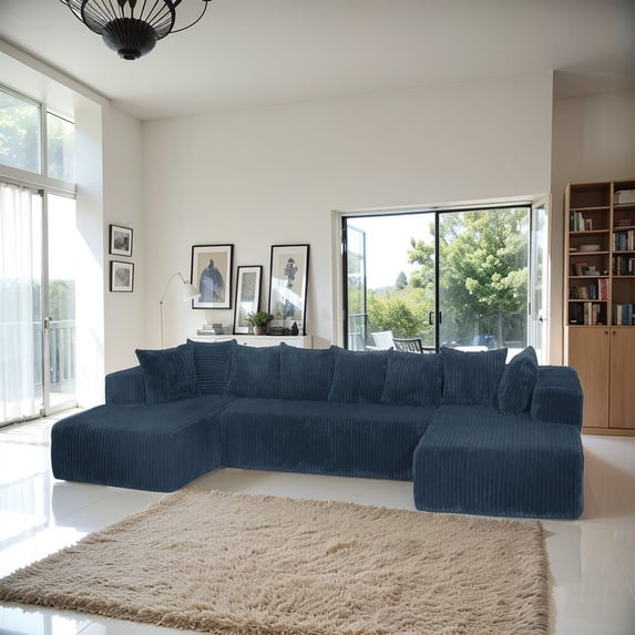 SOULART 131" Modular U-Shaped Sectional Sofa Set, 4-Seater Corduroy Fabric with 2 Chaises & 8 Pillows (Foam+Pocket Spring)