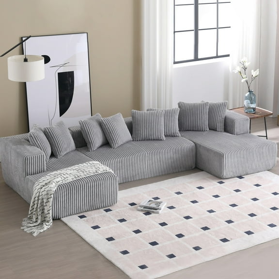 SOULART 133.4" U-Shape Oversized Modular Couch, Corduroy Sectional, 2 Chaises, 8 Pillows, No Assembly, for Living Room