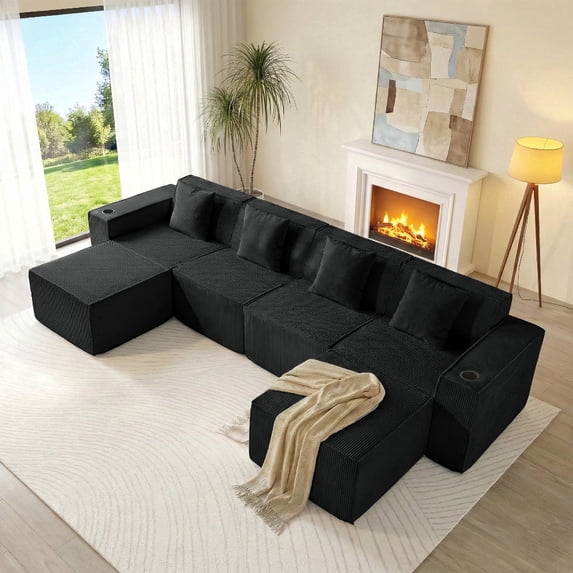 SOULART 133.84" boneless sectional couch,U shaped modular sectional sofa, cloud couches for living room, No Assembly Required, Black