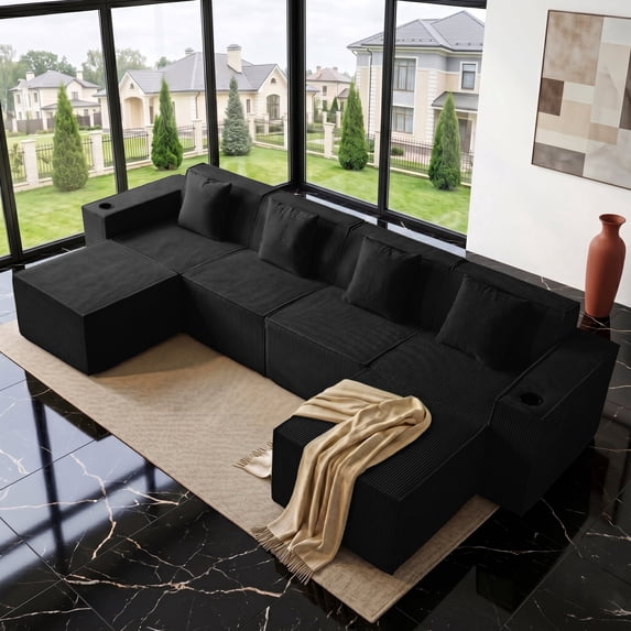 SOULART 133.84" boneless sectional couch,U shaped modular sectional sofa, cloud couches for living room, No Assembly Required, Black