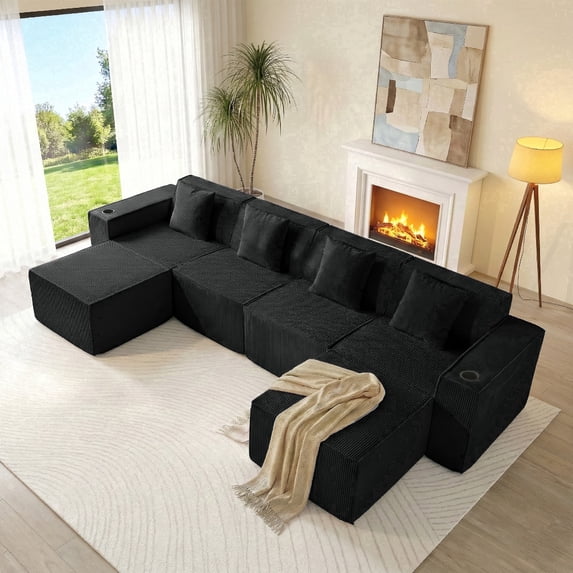 SOULART 133.84" boneless sectional couch,U shaped modular sectional sofa, cloud couches for living room, No Assembly Required, Black