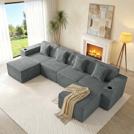 SOULART 133.84" boneless sectional couch,U shaped modular sectional sofa, cloud couches for living room, No Assembly Required, Gray