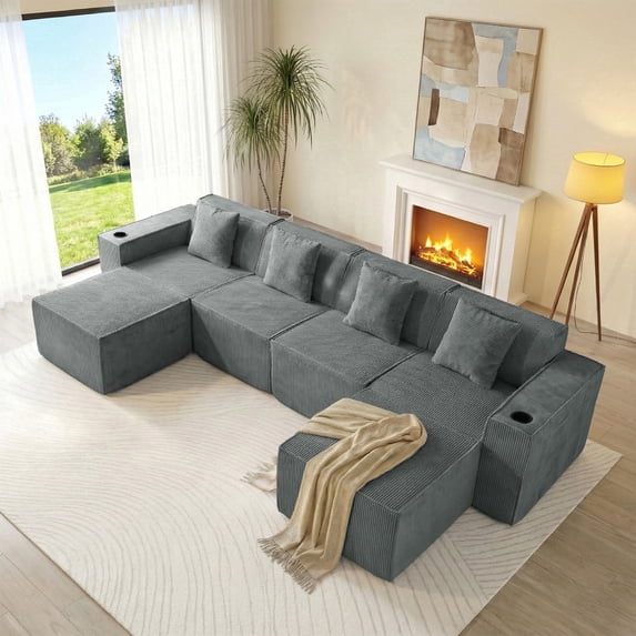 SOULART 133.84" boneless sectional couch,U shaped modular sectional sofa, cloud couches for living room, No Assembly Required, Gray