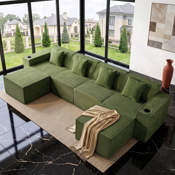 SOULART 133.84" Boneless Sectional Couch,U Shaped Modular Sectional Sofa, Cloud Couches for Living Room, No Assembly Required, Green