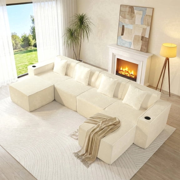 SOULART 133.84" boneless sectional couch,U shaped modular sectional sofa, cloud couches for living room, No Assembly Required, White
