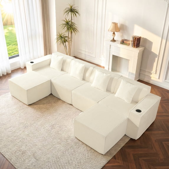 SOULART 133.84" boneless sectional couch,U shaped modular sectional sofa, cloud couches for living room, No Assembly Required, White