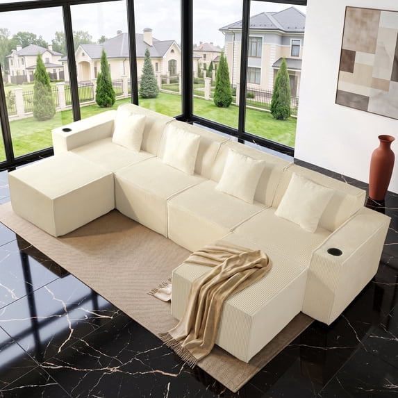 SOULART 133.84" boneless sectional couch,U shaped modular sectional sofa, cloud couches for living room, No Assembly Required, White