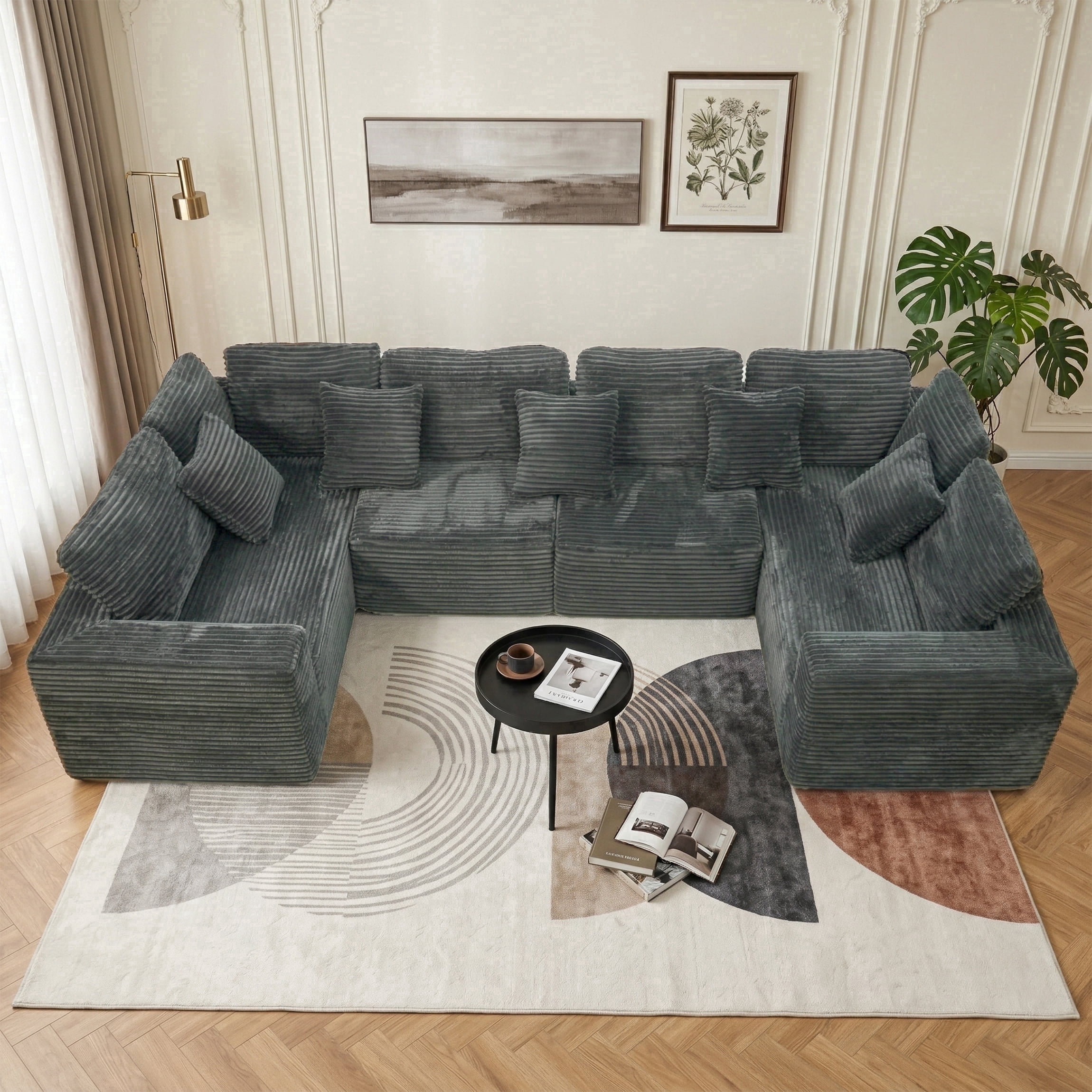 SOULART 135.5" U Shaped Sectional Couch,Gray Cloud Boneless Sofa For Living Room,Plush Corduroy Couches With Deep Seat Chaise Lounge,No Assembly Required