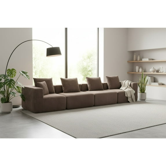 SOULART 148.03" Cloud Sofa, sectional Deep-Seat Couch , Brown modern sofa with compressed shippment & Easy Setup