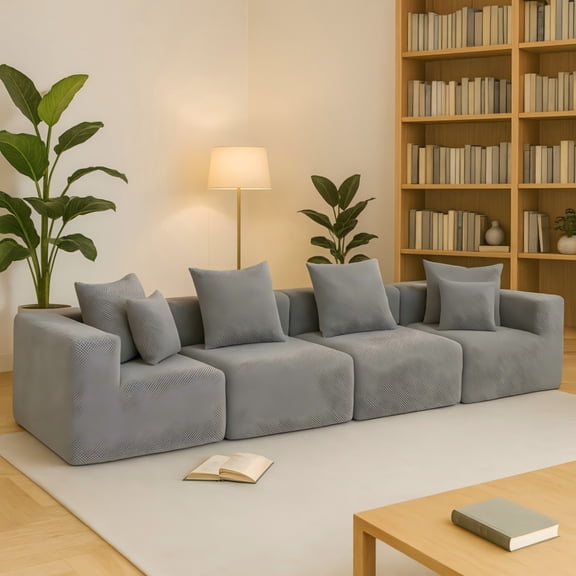 SOULART 148.03" Cloud Sofa, sectional Deep-Seat Couch , Gray modern sofa with compressed shippment & Easy Setup