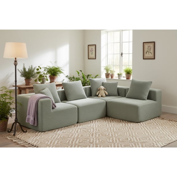 SOULART 148.03" Cloud Sofa, sectional Deep-Seat Couch , Green modern sofa with compressed shippment & Easy Setup