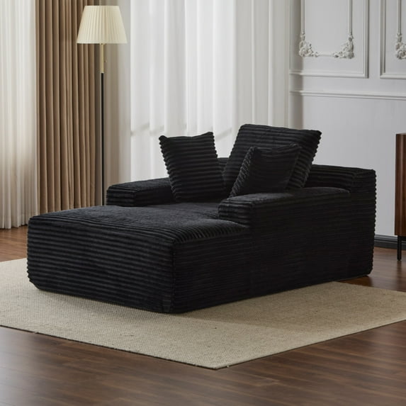 SOULART 47.24" Cloud Couch, Black Chaise Lounge Chair, Sleeper Sofa for Small Spaces, No Assembly Required with 3 Throw Pillows
