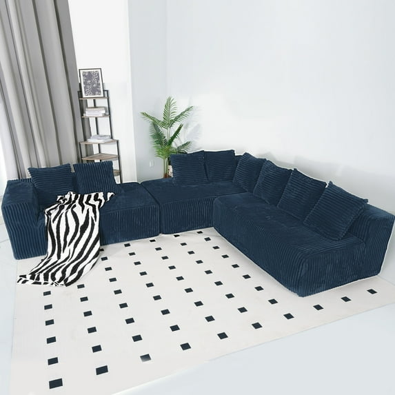 SOULART 5-Seater 119" Modular Sectional Sofa Couch with Reversible Chaise, Comfy Corduroy Fabric, Oversized U/L-Shaped Sofa for Living Room, No Assembly Required, blue
