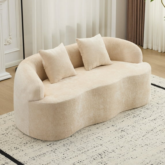 SOULART 66.93" Loveseat Sofa, Beige Curved Cream Couch with Round Armrest, Compression Design with 2 Pillows, No Assembly Required for Small Spaces
