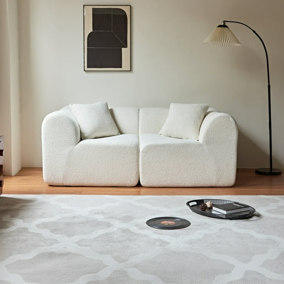 SOULART 76.38" Loveseat, Beige Sectional Sofa with Pillows, Modern Velvet Fabric Space-Saving Design for Small Spaces