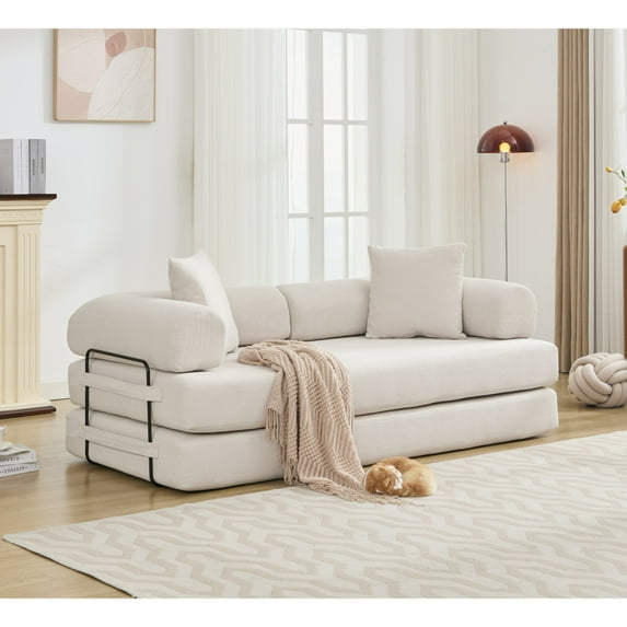 SOULART 76.77" Loveseat Sofa,Combination Convertible Sofa Bed for living room,bedroom, Folding Sleeper Sofa with Corduroy,Beige