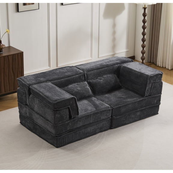 SOULART 78.74" Loveseat Sofa,Dark Gray Convertible Floor Sofa Bed,Boneless Sectional Sofa,No Assembly Required