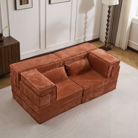 SOULART 78.74" Loveseat Sofa,Orange Convertible Floor Sofa Bed,Boneless Sectional Sofa,No Assembly Required