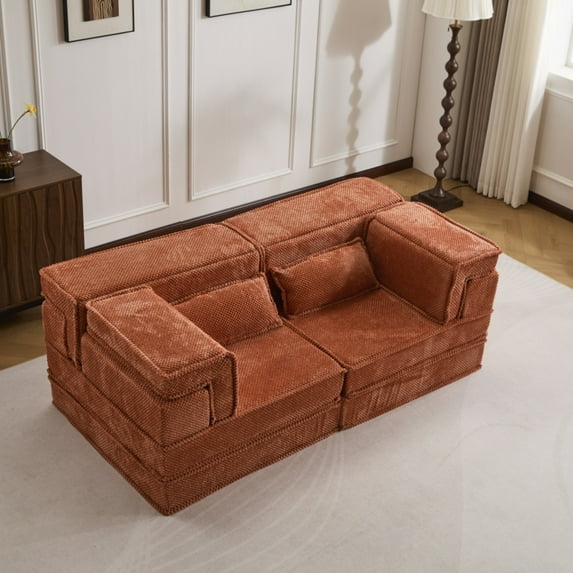 SOULART 78.74" Loveseat Sofa,Orange Convertible Floor Sofa Bed,Boneless Sectional Sofa,No Assembly Required