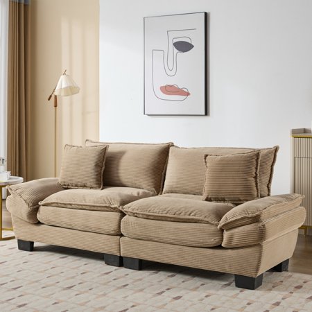 SOULART 84" Cloud Couch, Brown Sectional Sofa, Loveseat for Small Spaces with Pillows
