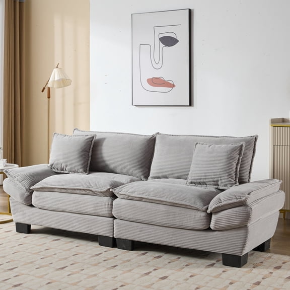 SOULART 84" Cloud Couch, LIGHT GRAY Sectional Sofa, Loveseat for Small Spaces with Pillows