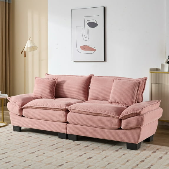 SOULART 84" Cloud Couch, Pink Sectional Sofa, Loveseat for Small Spaces with Pillows