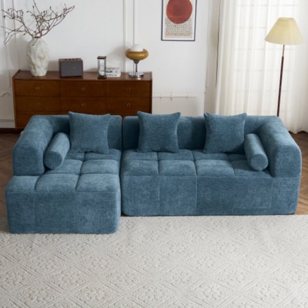 SOULART Modern 101.2" Modular Sectional Sofa with Storage Pockets, Deep Seating & Pillows - 3-Seat Combo (American Design, Chenille Fabric),Boneless sofa,Blue