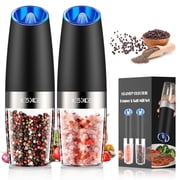 Soulfox Gravity Electric Salt and Pepper Mill Grinder Set,Stainless Steel Spice Mill Shaker, Black