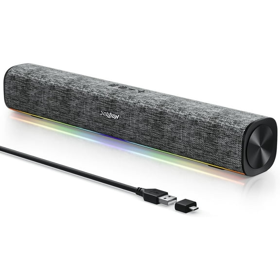 R100 Bluetooth Computer Speakers with Dynamic LED Light, USB Plug & Play PC Speakers with Switch Button, Clearly Sound Soundbar for Desktop Laptop Monitor(USB-C to USB Adapter Included)