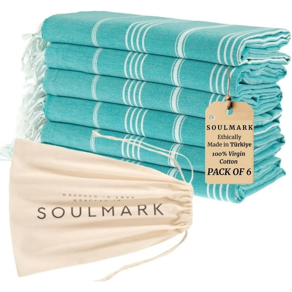 SOULMARK 100% Cotton Turkish Beach Towel with Bag – 38" x 71" – 6 Pack – Oeko-TEX Certified, Quick Dry, Sand Free, Lightweight – Mint Green – Made in Turkey