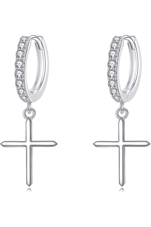 SOULMEE Sterling Silver Cross Drop Earrings for Women Cross Faith Moissanite Dangle Earrings Christian Birthday Jewelry for Women Bridal Valentine's Day Thanksgiving Christmas Gift