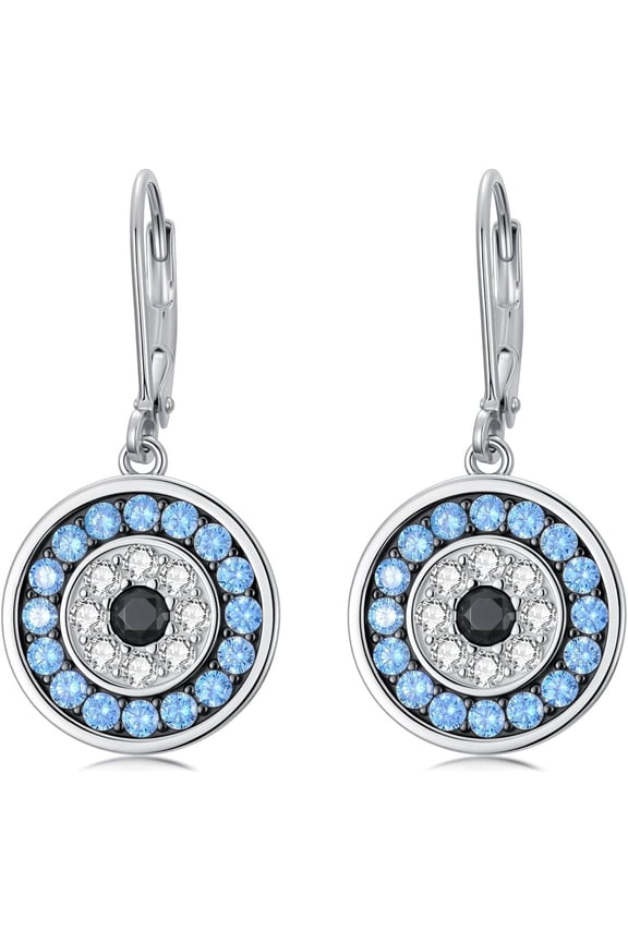 SOULMEE TPEIMKO Evil Eye Earrings 925 Sterling Silver Round Evil Eyes Earrings with French Buckle Protection Devil Amulet Gifts for Women