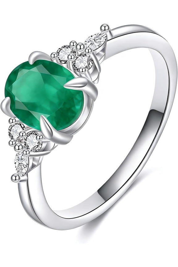 1.5 Carat Opal/Aquamarine/Emerald/Ruby Rings for Women, 925 Sterling Silver Created Gemstone Engagement Promise Band Ring for Fiancee Bride Wife Mom Her