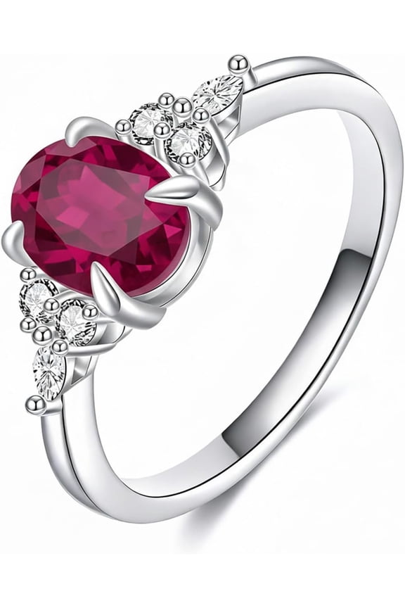1.5 Carat Opal/Aquamarine/Emerald/Ruby Rings for Women, 925 Sterling Silver Created Gemstone Engagement Promise Band Ring for Fiancee Bride Wife Mom Her