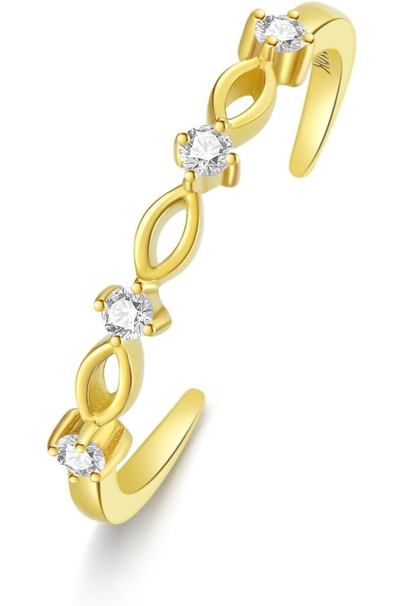 10K Yellow Gold Adjustable Band Open Toe Ring for Women CZ/Leaf/Moonstone Toe Ring One Size Fits Most Toes Beach Foot Body Jewelry for Summer