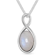 SOULMEET 15x11MM Genuine Moonstone Infinity Necklace for Women 925 Sterling Silver Oval Real Moonstone Pendant Necklace for Her Mom Wife