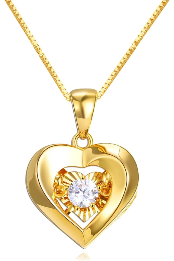 18k Gold Heart Pendant and 18kt Gold Box Chain Necklace, Fine 18 Karat Gold Jewelry Gifts for Wife, Present for Her,18"