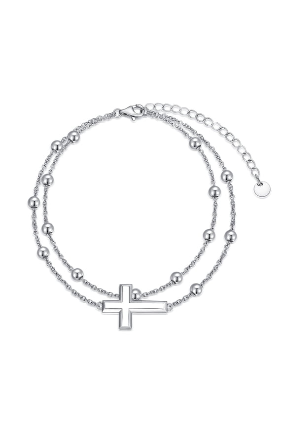 925 Sterling Silver Cross Adjustable Anklet, Silver Lab Grown Anklet