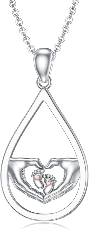 SOULMEET 925 Sterling Silver Footprint Necklace Mom Pendant Necklace Mother's Day Jewelry Gift for Women Mom Wife
