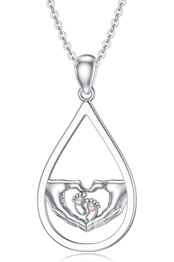 925 Sterling Silver Footprint Necklace Mom Pendant Necklace Mother's Day Jewelry Gift for Women Mom Wife