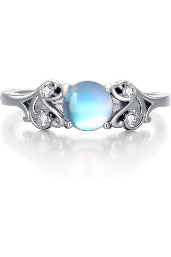 925 Sterling Silver Moonstone Moissanite Fashion Engagement Ring Women's Jewelry