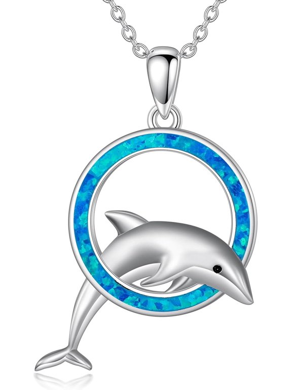 925 Sterling Silver Opal Necklace for Women Ocean Series Sea lions/Dolphins/Whales/Penguins/Shells