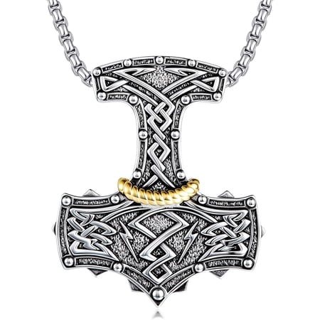SOULMEET 925 Sterling Silver Pendant Thor's Hammer Necklace, Vintage Nordic Viking Thor's Hammer Pendant, Men's Amulet Jewelry Gift